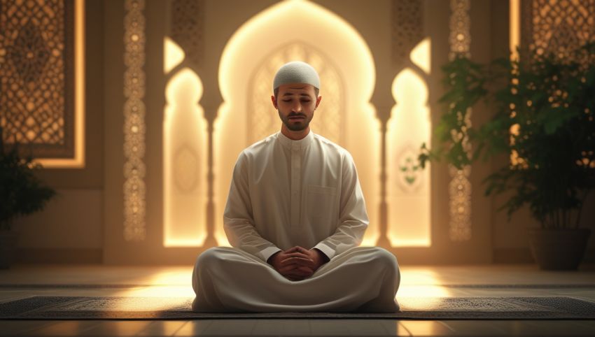 Ilustrasi seorang Muslim berdoa sebagai simbol ibadah