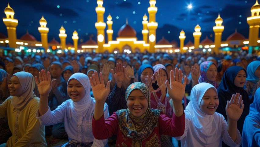 Ilustrasi malam takbiran Idul Fitri dengan gema takbir di masjid