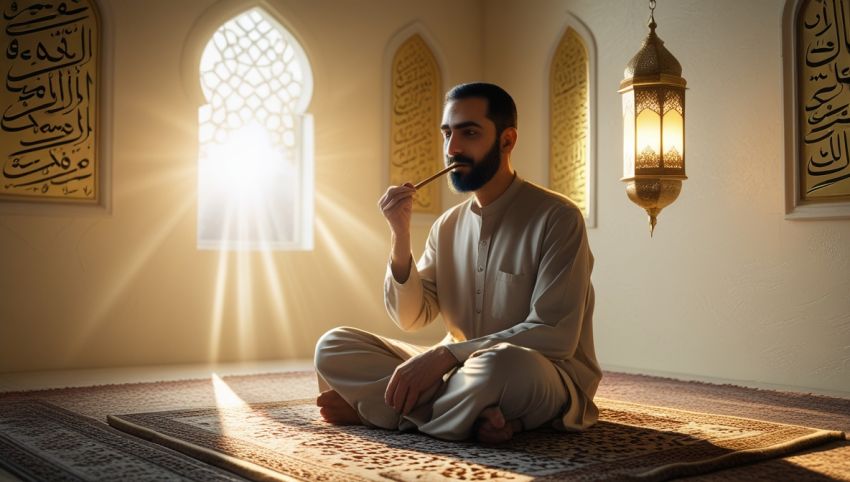 Ilustrasi Muslim menyikat gigi saat puasa di bulan Ramadhan