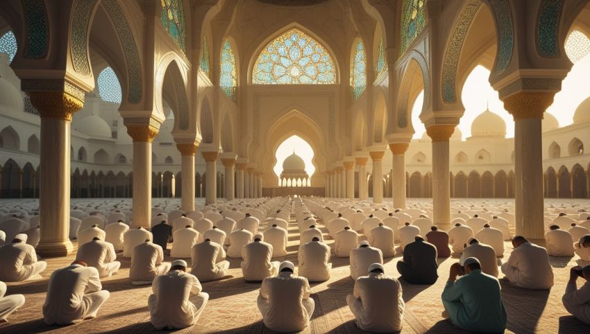 Ilustrasi umat Muslim sedang melaksanakan sholat Ashar di masjid
