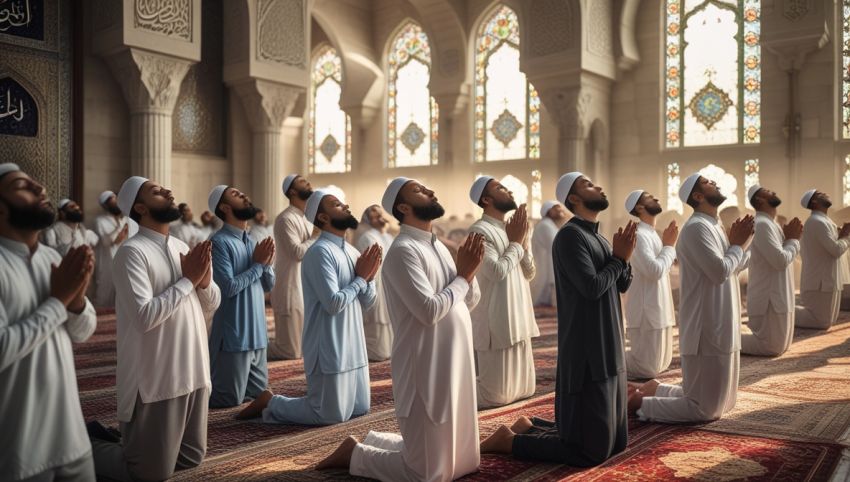 Ilustrasi umat Muslim sedang sholat Jumat di masjid