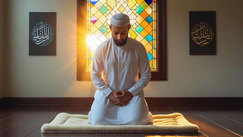 Ilustrasi orang sedang sholat Subuh di waktu fajar