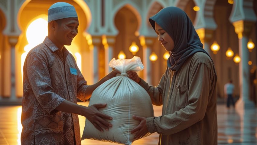 Ilustrasi zakat fitrah diberikan kepada fakir miskin menjelang Idul Fitri
