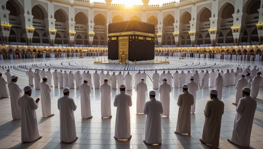 Jamaah umroh berjalan di pelataran Masjidil Haram