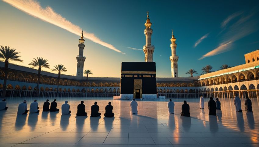 Ilustrasi Masjidil Haram saat matahari terbenam